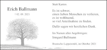 Traueranzeige von Erich Ballmann von Neue Osnabrücker Zeitung GmbH & Co. KG