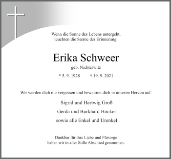 Traueranzeige von Erika Schweer von Neue Osnabrücker Zeitung GmbH & Co. KG