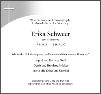 Traueranzeige von Erika Schweer von Neue Osnabrücker Zeitung GmbH & Co. KG