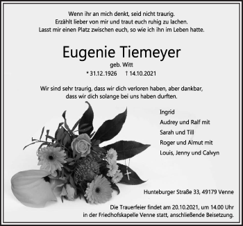 Traueranzeige von Eugenie Tiemeyer von Neue Osnabrücker Zeitung GmbH & Co. KG