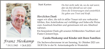 Traueranzeige von Franz Heskamp von Neue Osnabrücker Zeitung GmbH & Co. KG