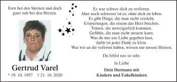 Traueranzeige von Gertrud Varel von Neue Osnabrücker Zeitung GmbH & Co. KG