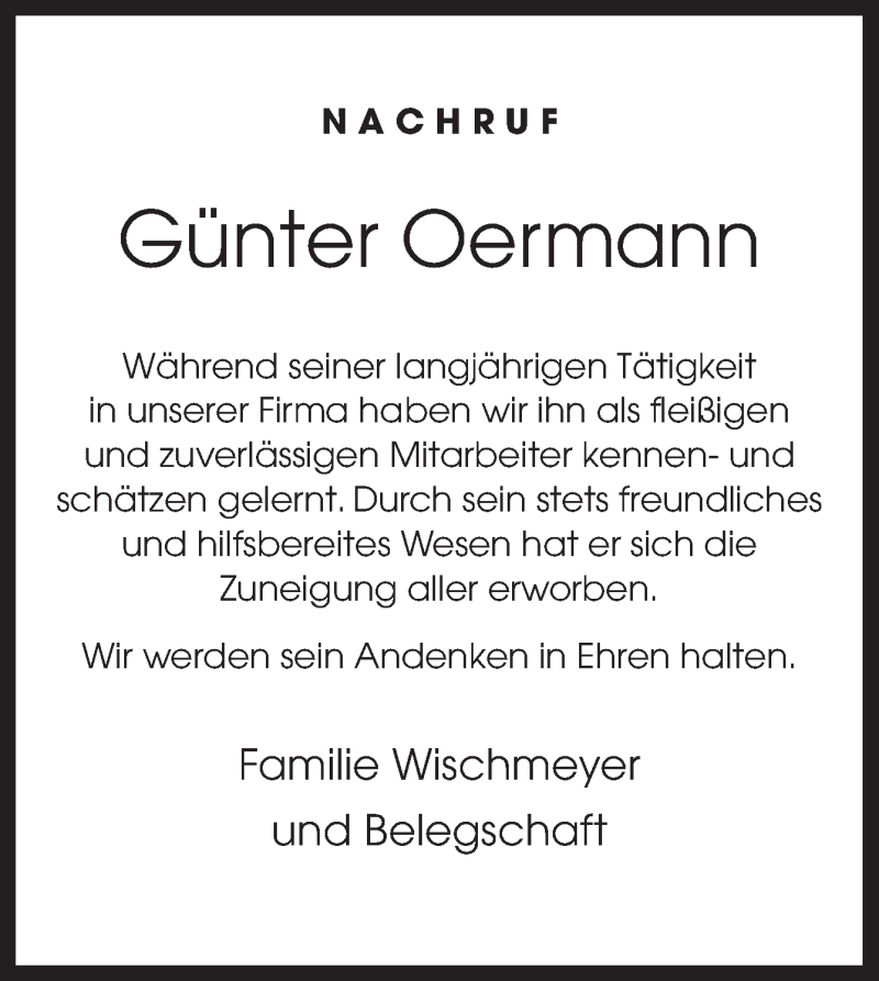  Traueranzeige für Günter Oermann vom 30.10.2021 aus Neue Osnabrücker Zeitung GmbH & Co. KG