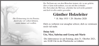 Traueranzeige von Günther Holzeleiter von Neue Osnabrücker Zeitung GmbH & Co. KG