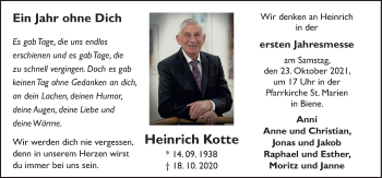 Traueranzeige von Heinrich Kotte von Neue Osnabrücker Zeitung GmbH & Co. KG