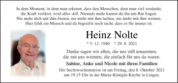 Traueranzeige von Heinz Nolte von Neue Osnabrücker Zeitung GmbH & Co. KG
