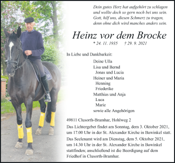 Traueranzeige von Heinz vor dem Brocke von Neue Osnabrücker Zeitung GmbH & Co. KG