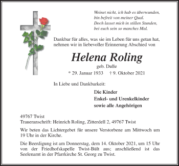 Traueranzeige von Helena Roling von Neue Osnabrücker Zeitung GmbH & Co. KG