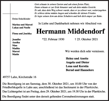 Traueranzeige von Hermann Middendorf von Neue Osnabrücker Zeitung GmbH & Co. KG