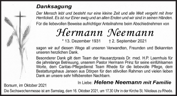 Traueranzeige von Hermann Neemann von Neue Osnabrücker Zeitung GmbH & Co. KG