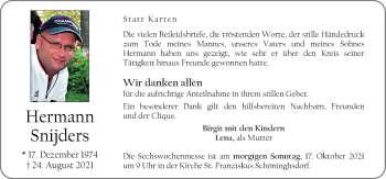 Traueranzeige von Hermann Snijders von Neue Osnabrücker Zeitung GmbH & Co. KG