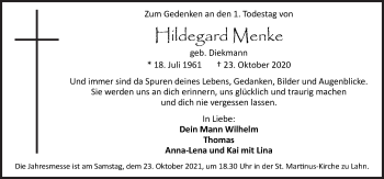 Traueranzeige von Hildegard Menke von Neue Osnabrücker Zeitung GmbH & Co. KG