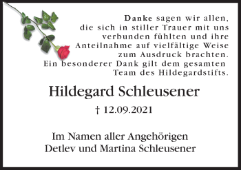 Traueranzeige von Hildegard Schleusener von Neue Osnabrücker Zeitung GmbH & Co. KG