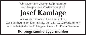 Traueranzeige von Josef Kamlage von Neue Osnabrücker Zeitung GmbH & Co. KG