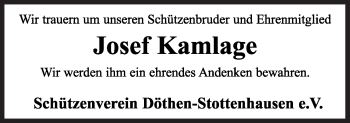 Traueranzeige von Josef Kamlage von Neue Osnabrücker Zeitung GmbH & Co. KG