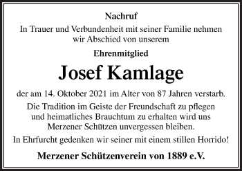 Traueranzeige von Josef Kamlage von Neue Osnabrücker Zeitung GmbH & Co. KG