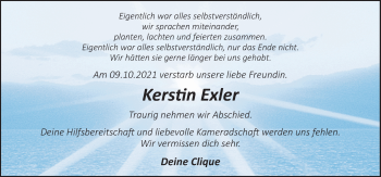 Traueranzeige von Kerstin Exler von Neue Osnabrücker Zeitung GmbH & Co. KG