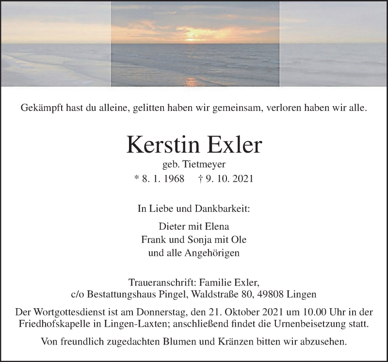  Traueranzeige für Kerstin Exler vom 14.10.2021 aus Neue Osnabrücker Zeitung GmbH & Co. KG