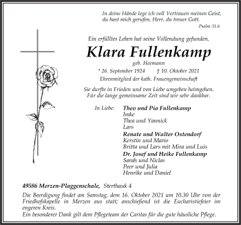 Traueranzeige von Klara Fullenkamp von Neue Osnabrücker Zeitung GmbH & Co. KG