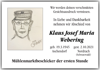 Traueranzeige von KLaus Josef MAria Webering von Neue Osnabrücker Zeitung GmbH & Co. KG