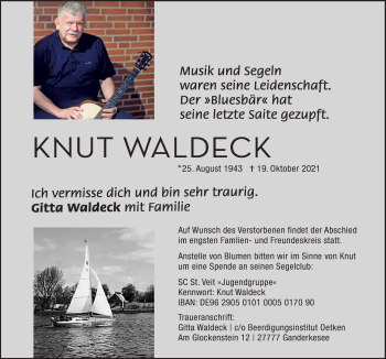 Traueranzeige von Knut Waldeck von Neue Osnabrücker Zeitung GmbH & Co. KG