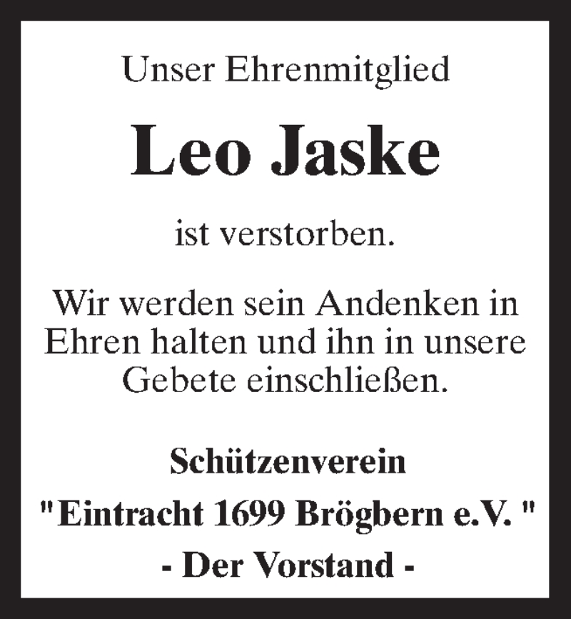  Traueranzeige für Leo Jaske vom 07.10.2021 aus Neue Osnabrücker Zeitung GmbH & Co. KG