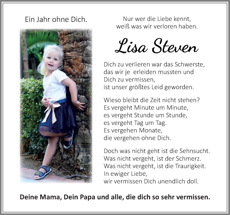  Traueranzeige für Lisa Steven vom 23.10.2021 aus Neue Osnabrücker Zeitung GmbH & Co. KG