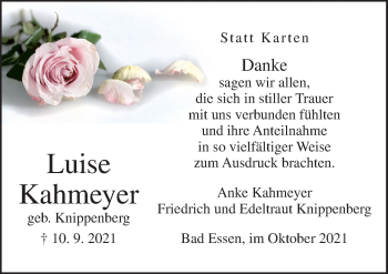 Traueranzeige von Luise Kahmeyer von Neue Osnabrücker Zeitung GmbH & Co. KG
