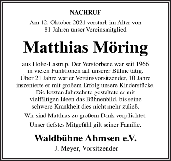 Traueranzeige von Matthias Möring von Neue Osnabrücker Zeitung GmbH & Co. KG