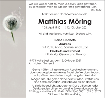 Traueranzeige von Matthias Möring von Neue Osnabrücker Zeitung GmbH & Co. KG