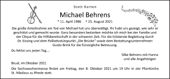 Traueranzeige von Michael Behrens von Neue Osnabrücker Zeitung GmbH & Co. KG