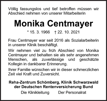 Traueranzeige von Monika Centmayer von Neue Osnabrücker Zeitung GmbH & Co. KG