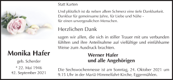 Traueranzeige von Monika Hafer von Neue Osnabrücker Zeitung GmbH & Co. KG