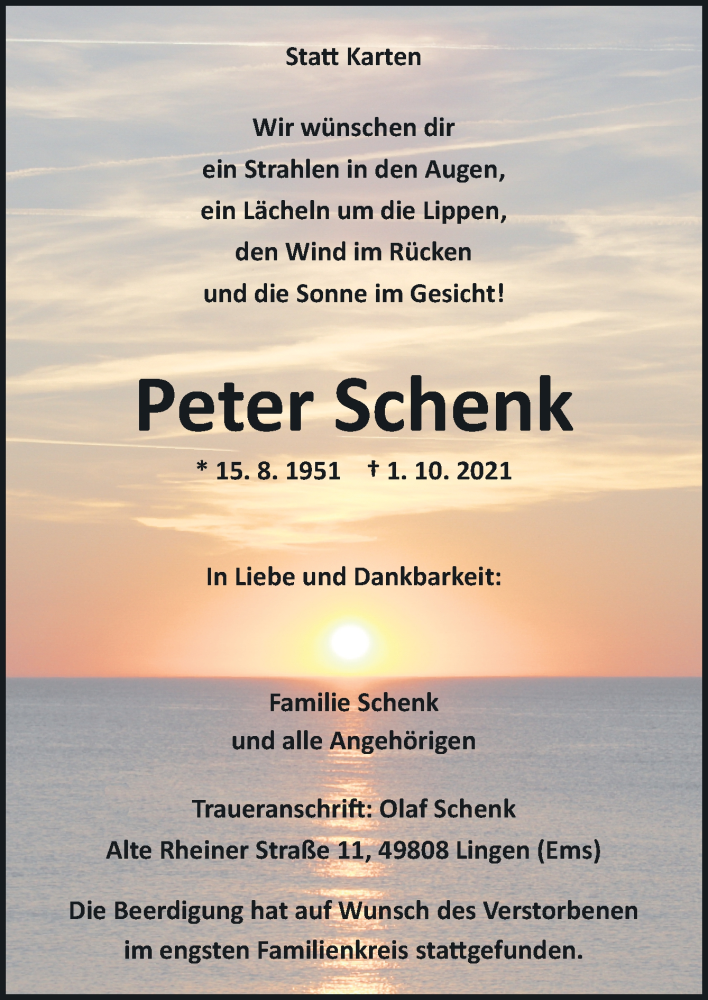  Traueranzeige für Peter Schenk vom 13.10.2021 aus Neue Osnabrücker Zeitung GmbH & Co. KG