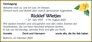 Traueranzeige von Ricklef Wietjes von Neue Osnabrücker Zeitung GmbH & Co. KG