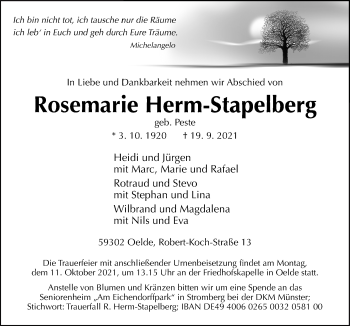 Traueranzeige von Rosemarie Herm-Stapelberg von Neue Osnabrücker Zeitung GmbH & Co. KG