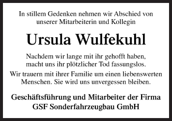 Traueranzeige von Ursula Wulfekuhl von Neue Osnabrücker Zeitung GmbH & Co. KG