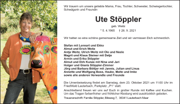 Traueranzeige von Ute Stöppler von Neue Osnabrücker Zeitung GmbH & Co. KG