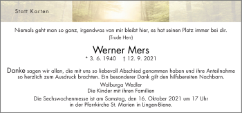 Traueranzeige von Werner Mers von Neue Osnabrücker Zeitung GmbH & Co. KG