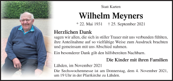 Traueranzeige von Wilhelm Meyners von Neue Osnabrücker Zeitung GmbH & Co. KG