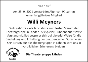 Traueranzeige von Willi Meyners von Neue Osnabrücker Zeitung GmbH & Co. KG