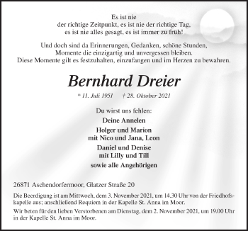 Traueranzeige von Bernhard Dreier von Neue Osnabrücker Zeitung GmbH 6 Co. KG
