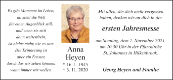 Traueranzeige von Anna Heyen von Neue Osnabrücker Zeitung GmbH & Co. KG