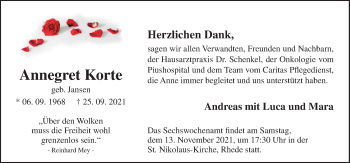 Traueranzeige von Annegret Korte von Neue Osnabrücker Zeitung GmbH & Co. KG