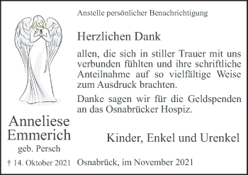 Traueranzeige von Anneliese Emmerich von Neue Osnabrücker Zeitung GmbH & Co. KG