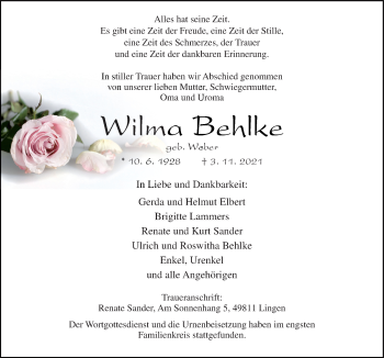 Traueranzeige von Brigitte Lammers von Neue Osnabrücker Zeitung GmbH & Co. KG