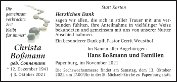 Traueranzeige von Christa Boßmann von Neue Osnabrücker Zeitung GmbH & Co. KG