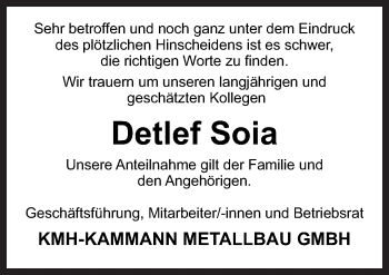 Traueranzeige von Detlef  Soia von Neue Osnabrücker Zeitung GmbH & Co. KG