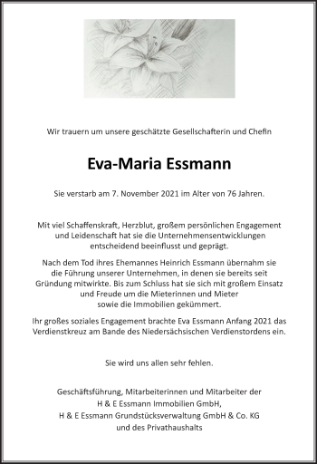 Traueranzeige von Eva-Maria Essmann von Neue Osnabrücker Zeitung GmbH & Co. KG