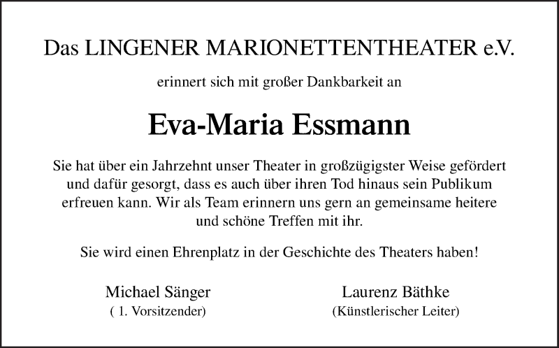  Traueranzeige für Eva-Maria Essmann vom 24.11.2021 aus Neue Osnabrücker Zeitung GmbH & Co. KG